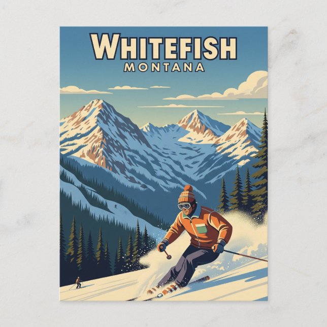 Whitefish Montana Skier Travel Vykort (Framsida)