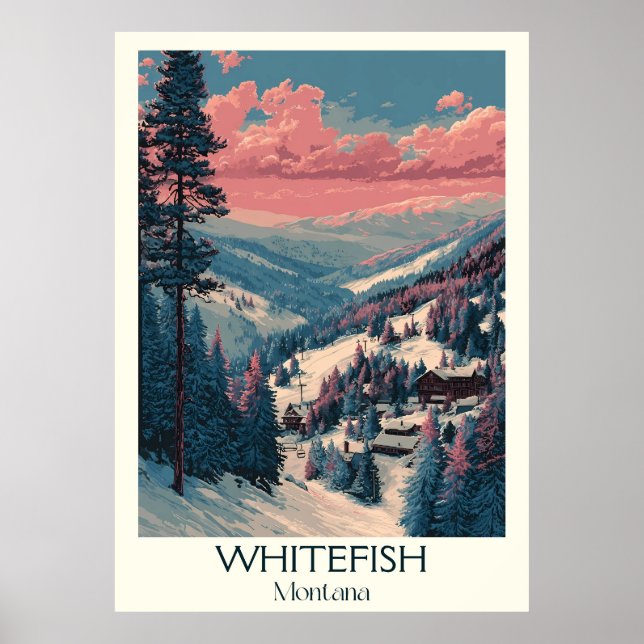 Whitefish Montana Vintage Ski Village Mountain Art Poster (Framsidan)