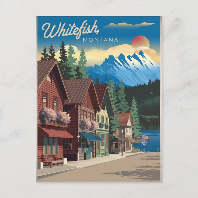Whitefish Montana Vintage Vykort (Framsida)