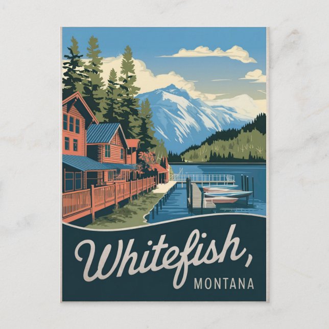 Whitefish Montana Vintage Vykort (Framsida)