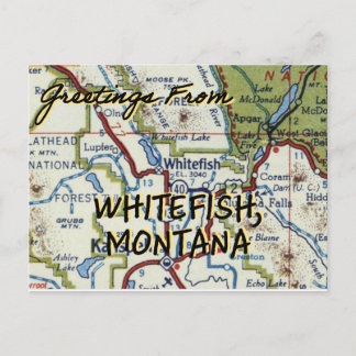 Whitefish MT Vintage Karta Vykort