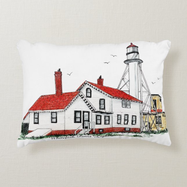 Whitefish Point Lighthouse Pillow Prydnadskudde (Framsidan)