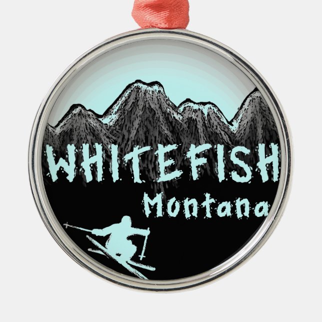 WhitefishMontana konstnärlig skier Julgransprydnad Metall (Framsidan)