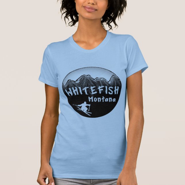 WhitefishMontana konstnärlig skier T-shirt (Framsida)