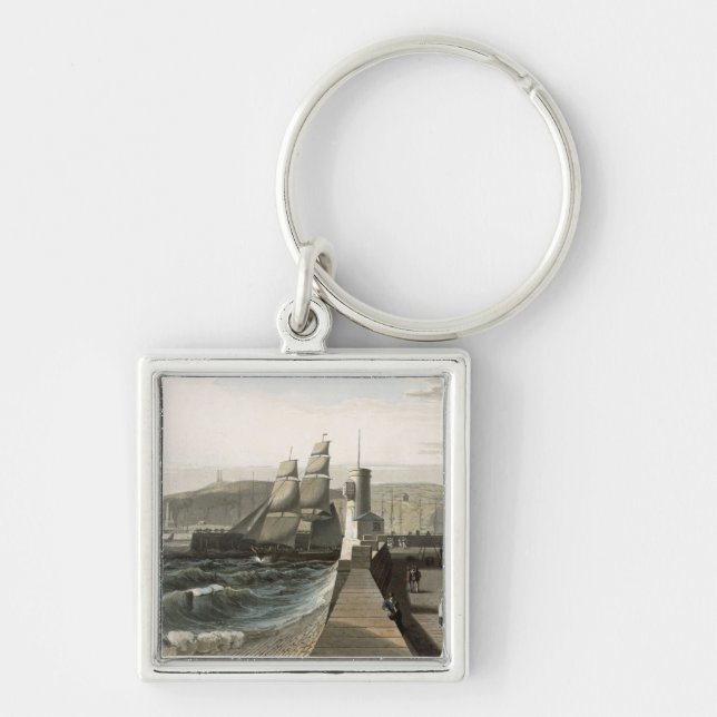 Whitehaven Cumberland, från 'en resa runt om Grea Fyrkantig Silverfärgad Nyckelring (Framsidan)