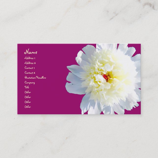 whitepeony3 namn, adress 1, adress 2, Contac… Visitkort (Framsida)