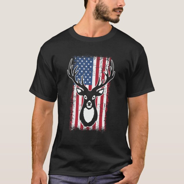 Whitetail Big Bucks Hjort Hunting USA American Fla T Shirt (Framsida)