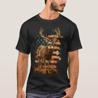 Whitetail Buck Hjort Hunting 4:e juli USA Americ T Shirt