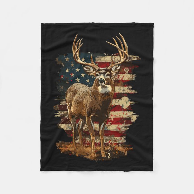 Whitetail Buck Hjort Hunting 4 juli USA Americ Fleecefilt (Framsidan)