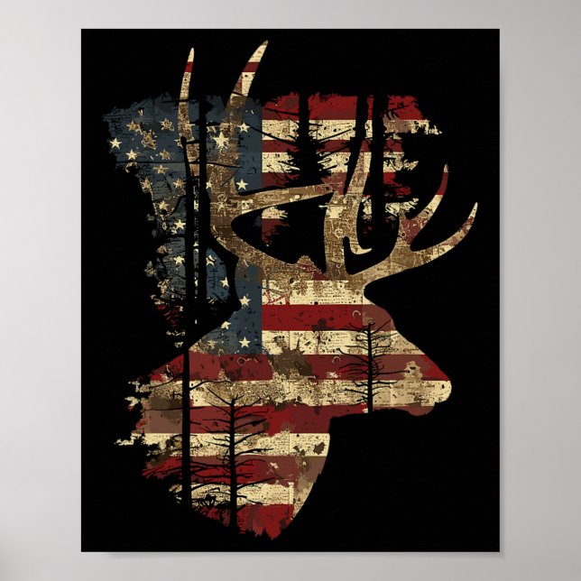 Whitetail Buck Hjort Hunting 4 juli USA Americ Poster (Framsidan)