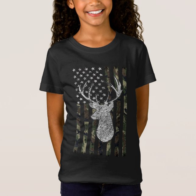 Whitetail Buck Hjort Hunting American Camouflage U T Shirt (Framsida)