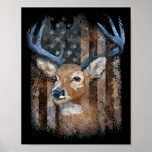 Whitetail Buck Hjort Hunting American Flagga Buck Poster