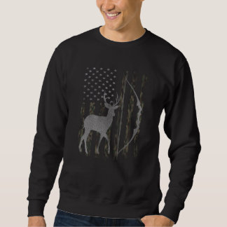 Whitetail Buck Hjort Hunting Camo USA flagga Bow Lång Ärmad Tröja