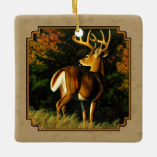 Whitetail Buck Hjort Hunting Tan Julgransprydnad Keramik
