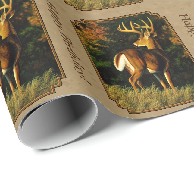 Whitetail Buck Hjort Hunting Tan Presentpapper (Rullad Hörn)