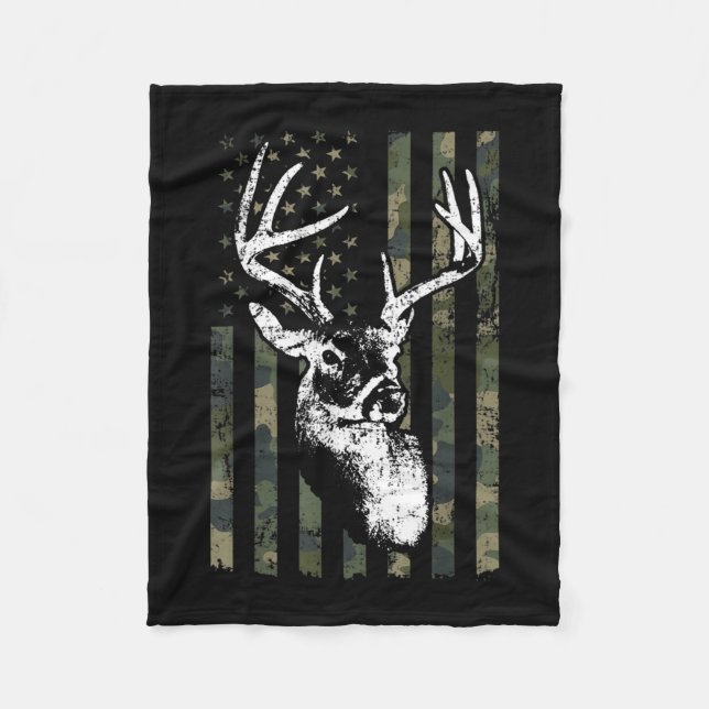 Whitetail Buck Hjort Hunting USA Camouflage Americ Fleecefilt (Framsidan)