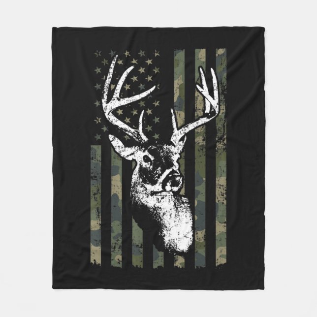 Whitetail Buck Hjort Hunting USA Camouflage Americ Fleecefilt (Framsidan)