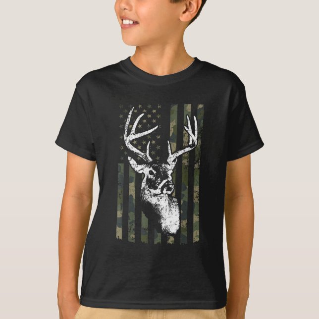 Whitetail Buck Hjort Hunting USA Camouflage Americ T Shirt (Framsida)