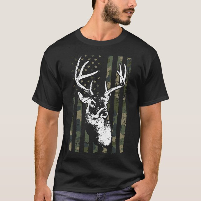 Whitetail Buck Hjort Hunting Usa Camouflage Americ T Shirt (Framsida)