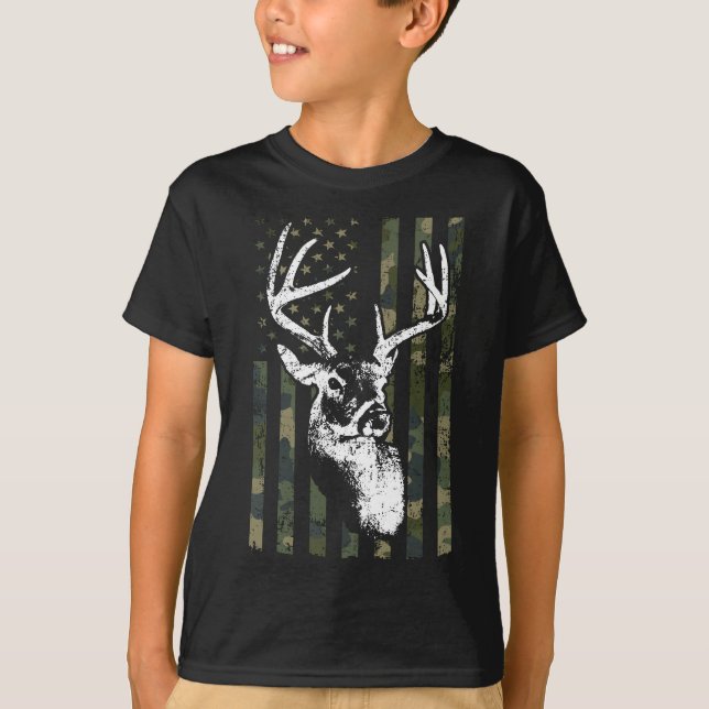 Whitetail Buck Hjort Hunting USA Camouflage Americ T Shirt (Framsida)