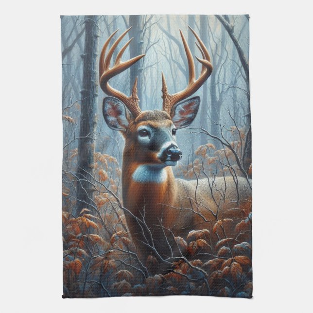 Whitetail Buck Hjort i Forest Kökshandduk (Vertikal)