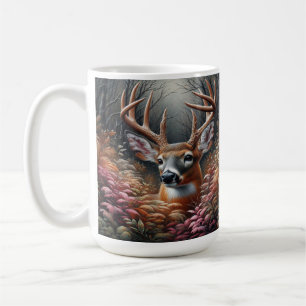 Whitetail Buck Hjort Peeking through Forest Foliag Kaffemugg
