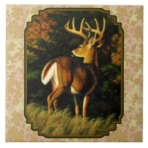Whitetail Buck Höst löv Kakelplatta