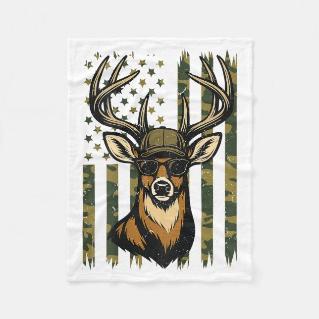 Whitetail Buck Youth Boy Deer Hunting Camo America Fleecefilt (Framsidan)