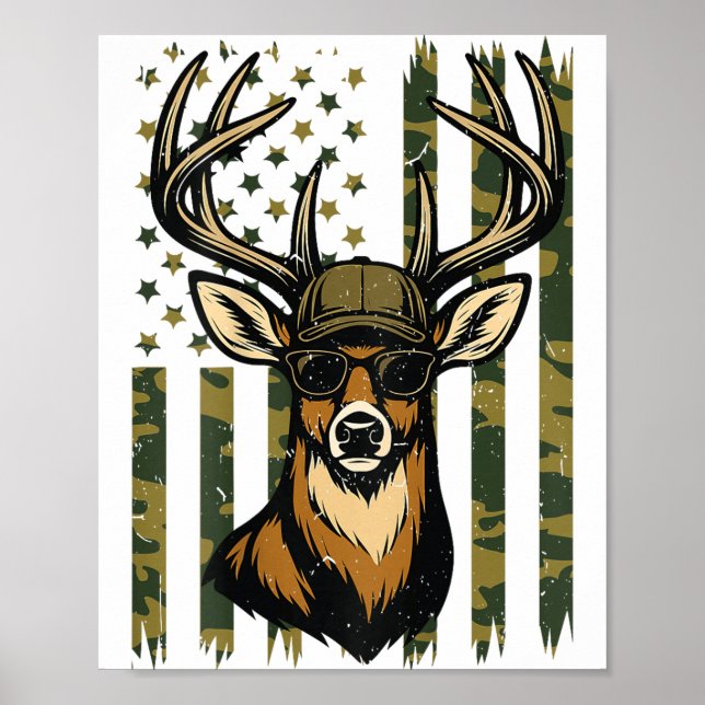 Whitetail Buck Youth Boy Deer Hunting Camo America Poster (Framsidan)