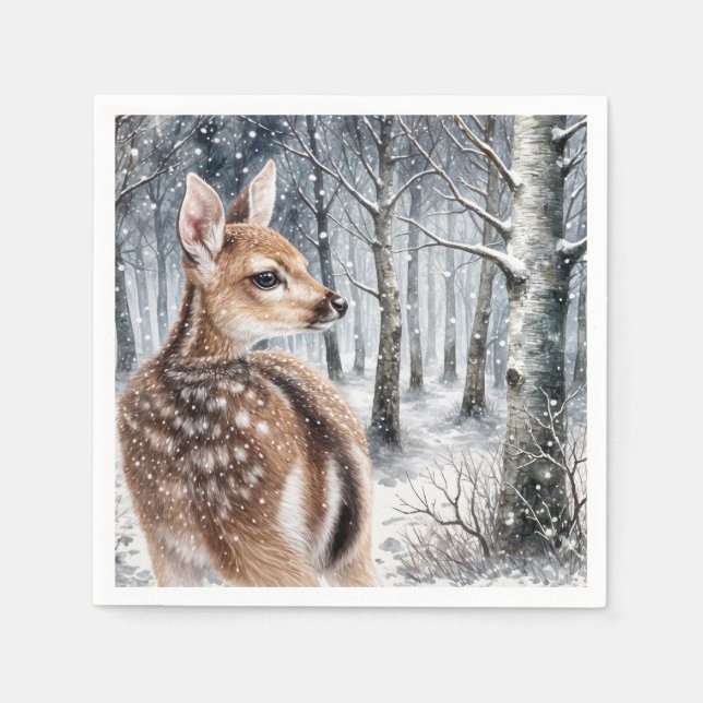 Whitetail Fawn in Winter Forest Pappersservett (Framsidan)