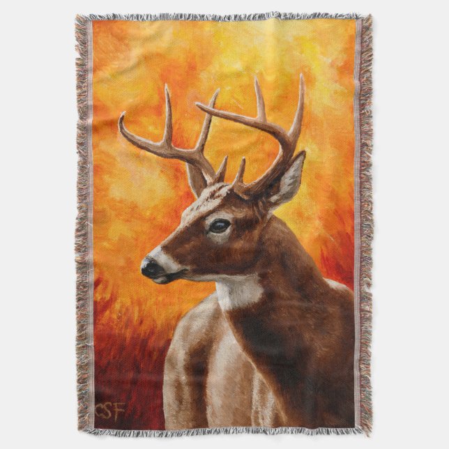 Whitetail Hjort Autumn Guld Filt (Framsidan Vertikal)