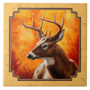 Whitetail Hjort Autumn Guld Kakelplatta