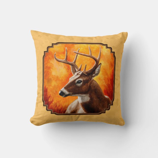 Whitetail Hjort Autumn Guld Kudde (Framsida)