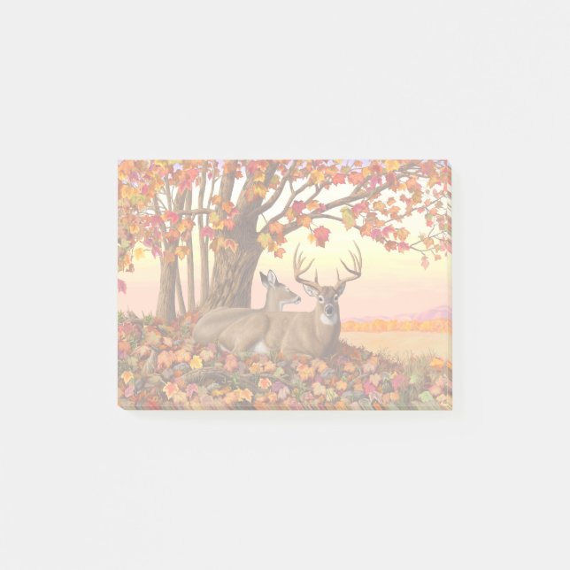 Whitetail Hjort Autumn Maple Träd Post-it Block (Framsida)
