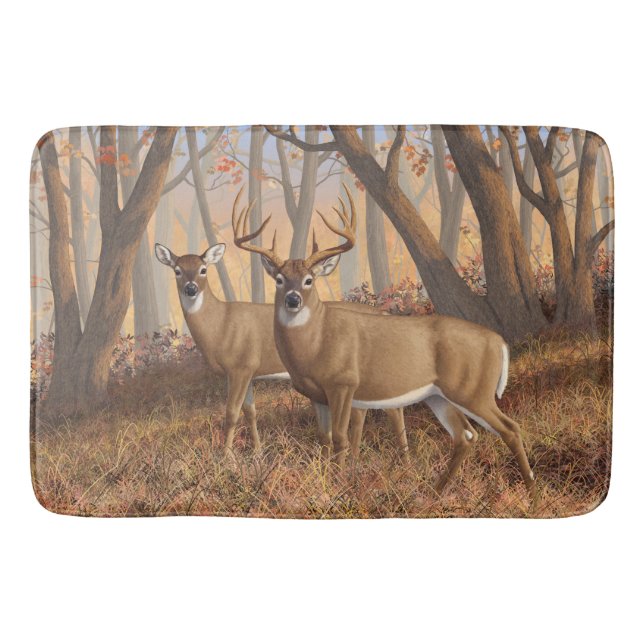 Whitetail Hjort Buck & Doe Autumn Maple Skogen Badrumsmatta (Framsidan)