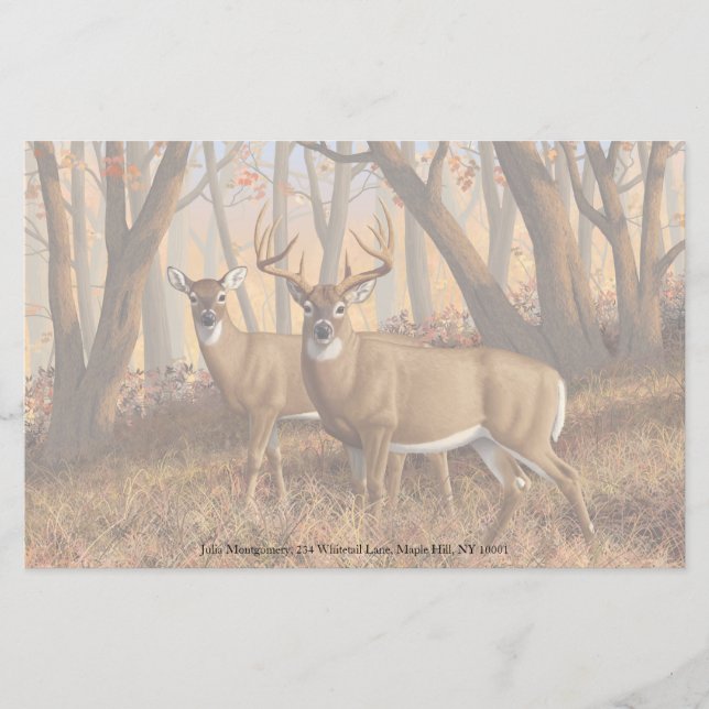 Whitetail Hjort Buck & Doe Autumn Maple Skogen Brevpapper (Framsida)