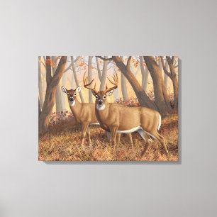 Whitetail Hjort Buck & Doe Autumn Maple Skogen Canvastryck