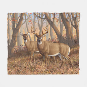 Whitetail Hjort Buck & Doe Autumn Maple Skogen Fleecefilt