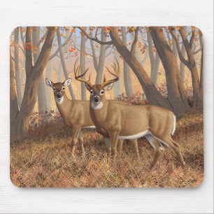 Whitetail Hjort Buck & Doe Autumn Maple Skogen Musmatta