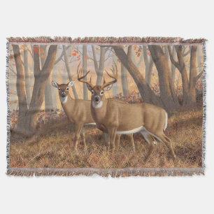 Whitetail Hjort Buck & Doe Autumn Maple Skogen Mysfilt