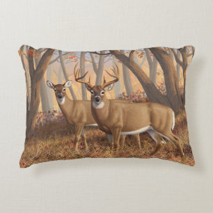 Whitetail Hjort Buck & Doe Autumn Maple Skogen Prydnadskudde