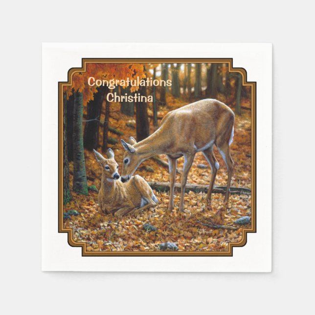 Whitetail Hjort Doe and Fawn Autumn Pappersservett (Framsidan)