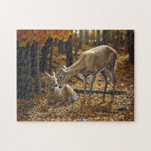 Whitetail Hjort Doe and Fawn Autumn Pussel