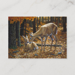 Whitetail Hjort Doe and Fawn Autumn Visitkort