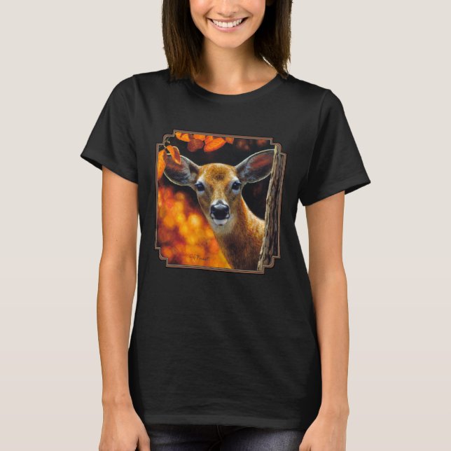 Whitetail Hjort Doe Ansikte Höst färger T-shirt (Framsida)