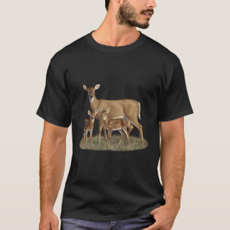 Whitetail Hjort Doe Cute Twin Fawns Wildlife Art T Shirt