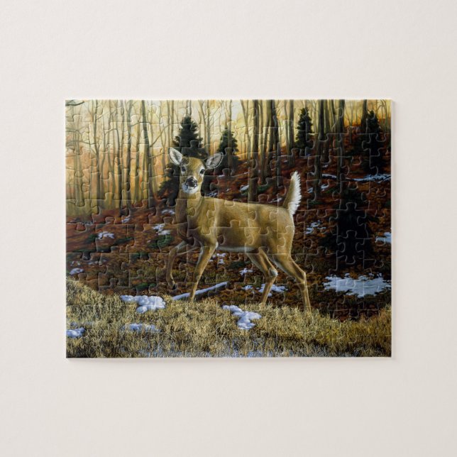 Whitetail Hjort Doe in Autumn Forest Pussel (Horisontell)
