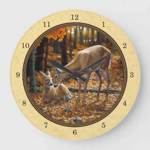 Whitetail Hjort Fawn & Doe Gult Stor Klocka
