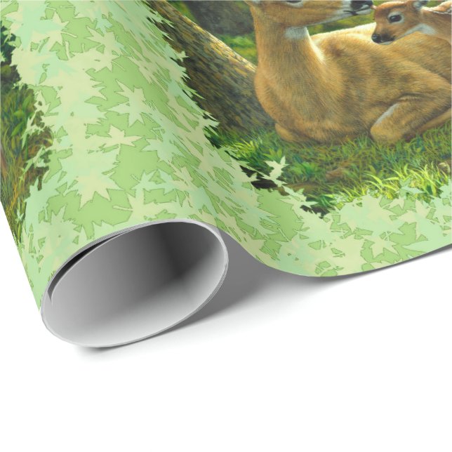 Whitetail Hjort & Fawn Vår Löv Presentpapper (Rullad Hörn)