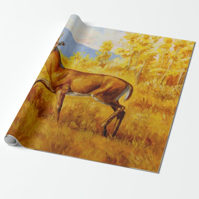 Whitetail Hjort Golden Aspen Skogen Presentpapper (Utrullad)